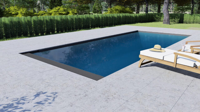 Glass fiber pool in the backyard